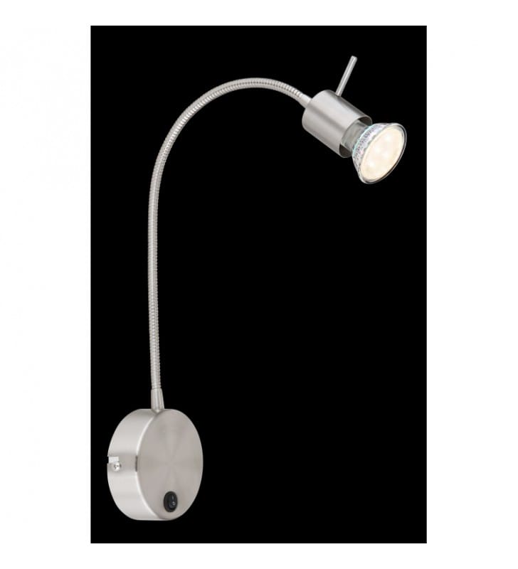 Lampa ścienna Milly GU10 z giętkim ramieniem i włącznikiem nikiel mat bez klosza