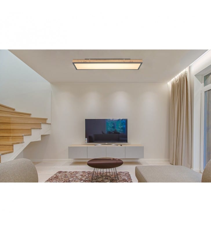 Duży prostokątny nowoczesny plafon Doro LED 3000K do kuchni salonu małego biura na korytarz imitacja drewna