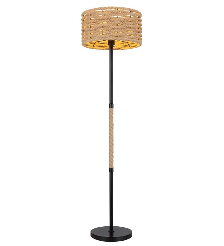 Oryginalna lampa stojąca podłogowa Halia metal czarny mat klosz lina konopna styl vintage do salonu sypialni jadalni