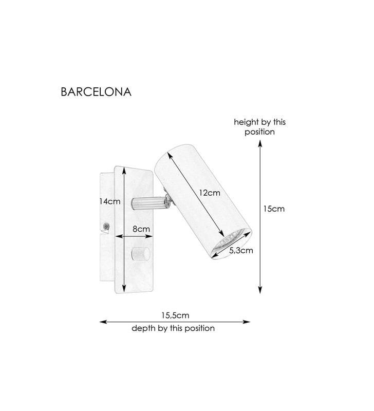 Metalowy kinkiet z wtyczką Barcelona stal ściemniacz z włącznikiem na lampie