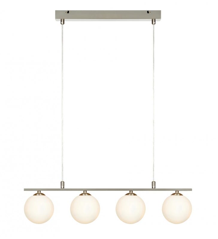 Stalowa 4 pkt lampa wisząca Quattro metalowa belka ze szklanymi okrągłymi kloszami do jadalni kuchni salonu