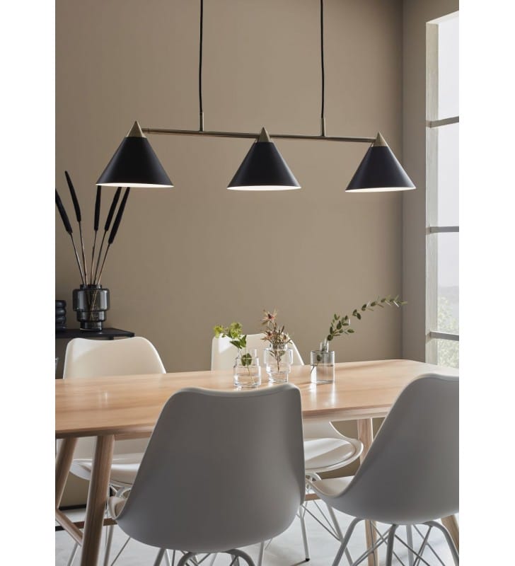 Lampa wisząca Klint czarna z patynowym wykończeniem pozioma 3 klosze stożki np. nad stół