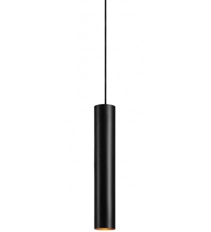Pojedyncza długa czarna lampa wisząca Ruben metal klosz wąska tuba 3,5m włącznik wtyczka podsufitka