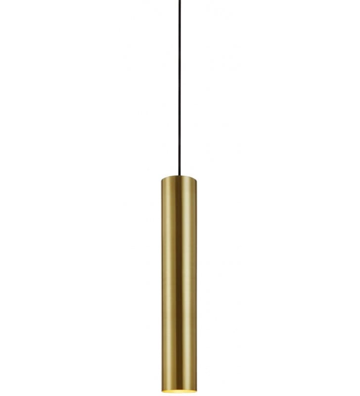 Długa 1 zwisowa lampa wisząca Ruben mosiądz metal klosz tuba 3,5m włącznik wtyczka podsufitka