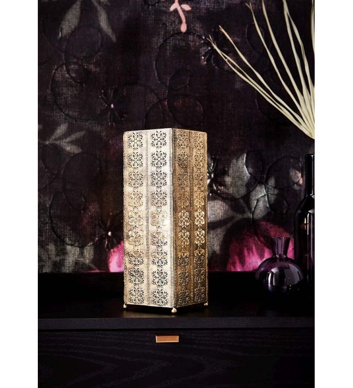 Orientalna metalowa lampa na komodę Agra patyna