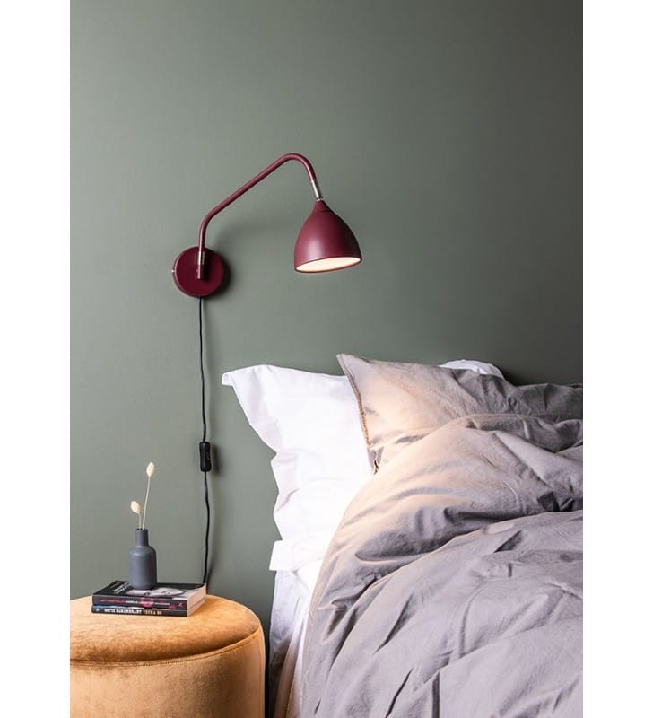 Lampa ścienna z długim ramieniem Valencia burgund nowoczesny do sypialni salonu na przedpokój