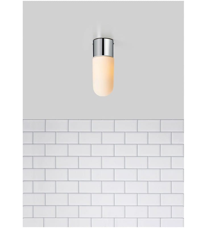 Mała lampa łazienkowa na sufit Zen IP44 chrom biały klosz ze szkła