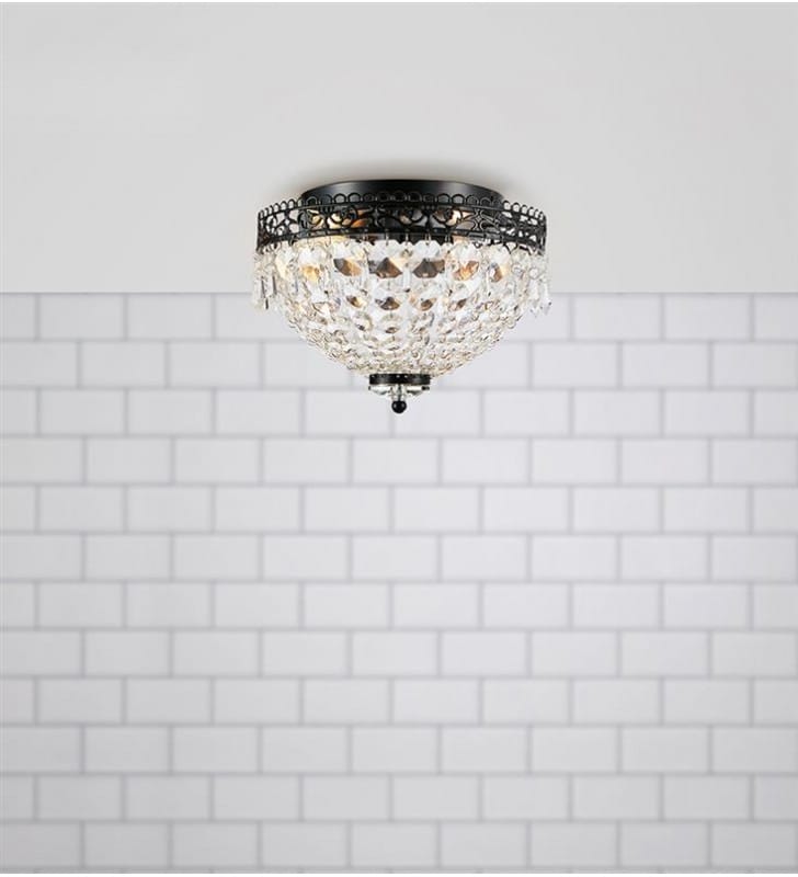 Czarny łazienkowy plafon kryształowy Joline 28cm bezbarwne kryształy