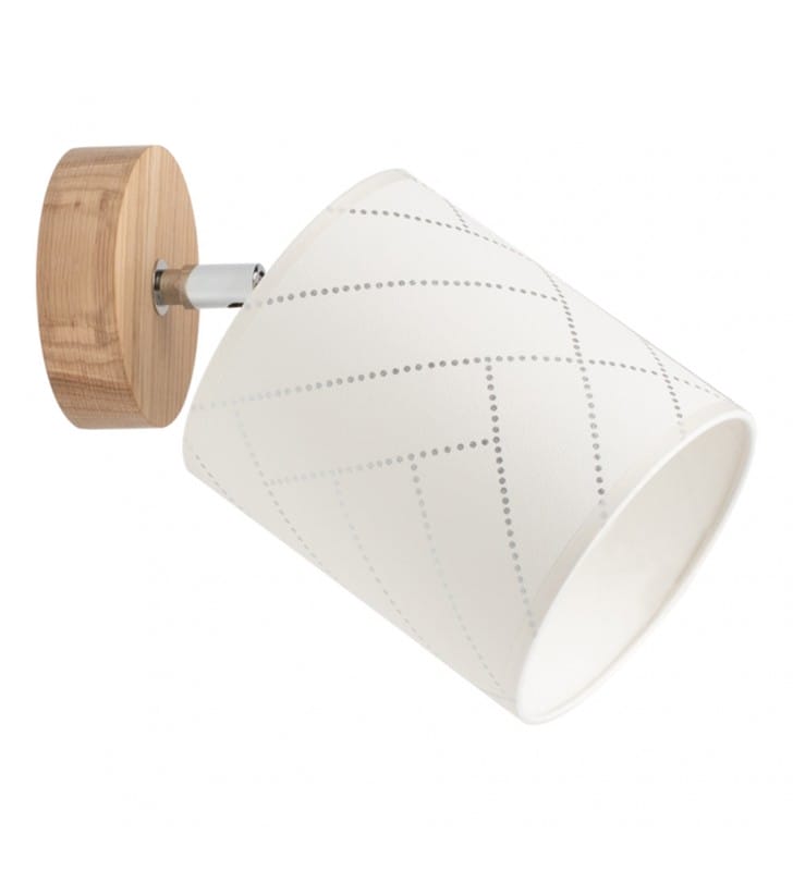 Lampa ścienna do salonu Punto drewno dębowe biały abażur z dekorem bez włącznika