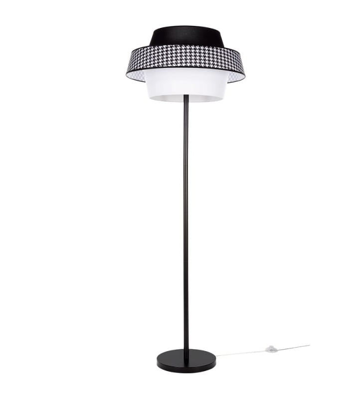 Czarno biała lampa podłogowa Preto z abażurem włącznik podłogowy