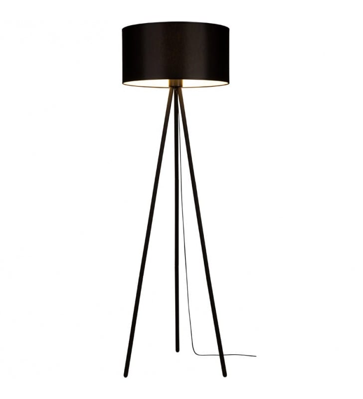 Czarna lampa stojąca na 3 metalowych nogach materiałowa abażur Dove do salonu sypialni