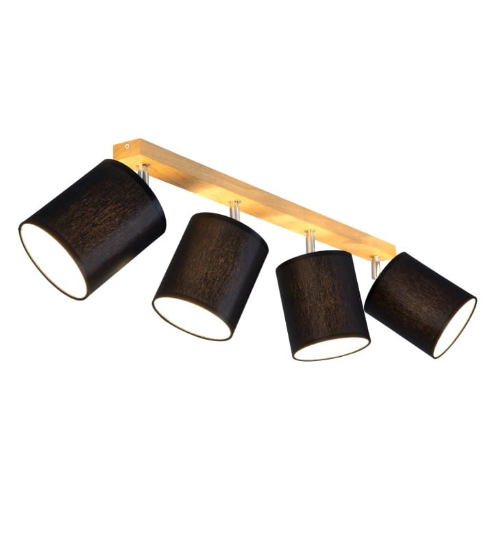 Lampa sufitowa do salonu Aprillia z 4 czarnymi abażurami drewno dębowe 4xE27