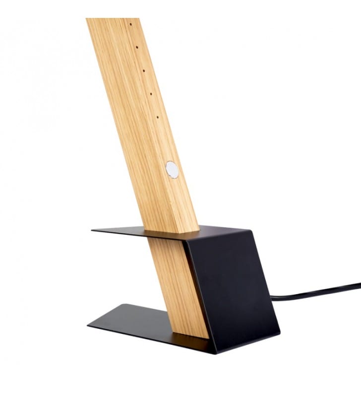 Nowoczesna drewniana lampa stołowa Rapid LED wąska podłużna na metalowej podstawie ściemniacz dotykowy