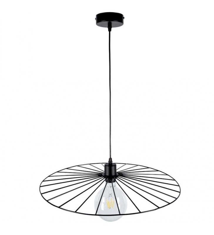 Duża czarna wisząca lampa z drutu Antonella klosz płaski 65cm nad stół do jadalni do kuchni salonu sypialni