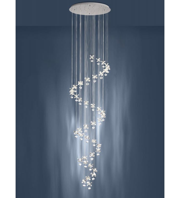 Długa 3m elegancka duża lampa wisząca spirala Pianopoli1 kryształowe kwiatki