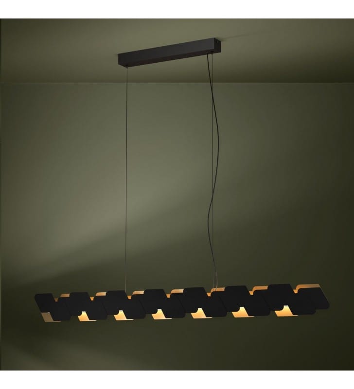 Podłużna czarno złota lampa wisząca nad stół Altagracia LED ściemnialna ponad metr