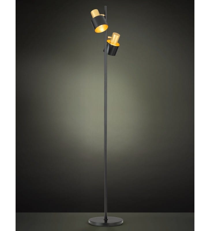 Czarno złota lampa podłogowa z 2 kloszami Fiumara metal włącznik podłogowy