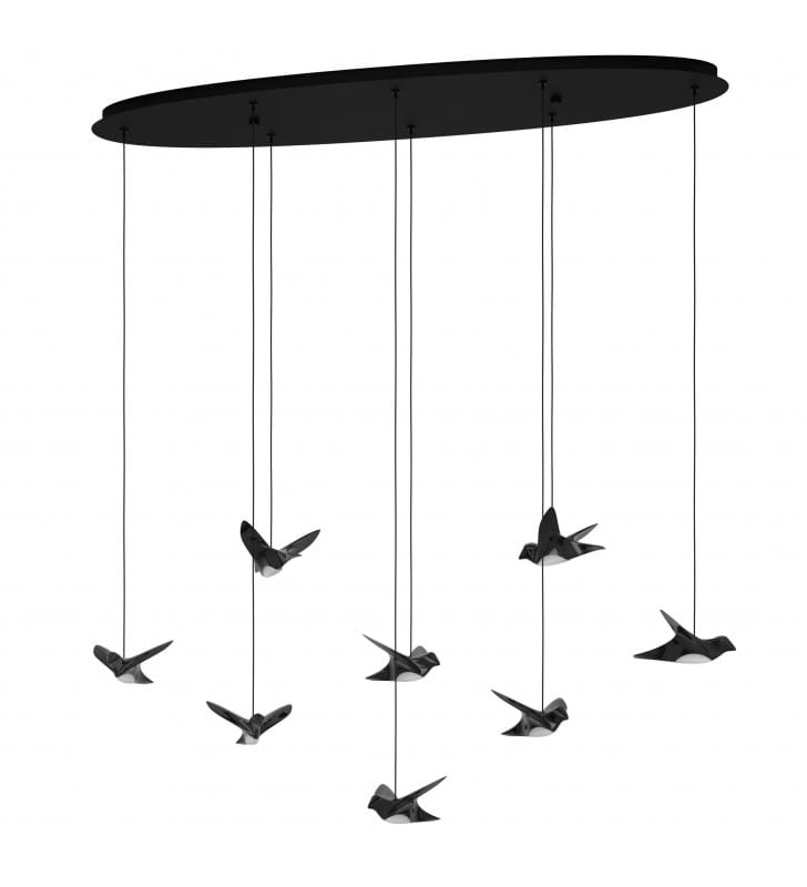 Dekoracyjna oryginalna czarna lampa wisząca Paratebueno LED 8 wiszących kloszy ptaków do salonu sypialni jadalni