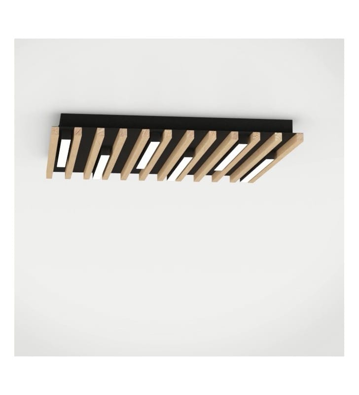 Drewniany kwadratowy nowoczesny plafon Marreira LED 57cm drewniane lamele do salonu sypialni na przedpokój ściemnialny
