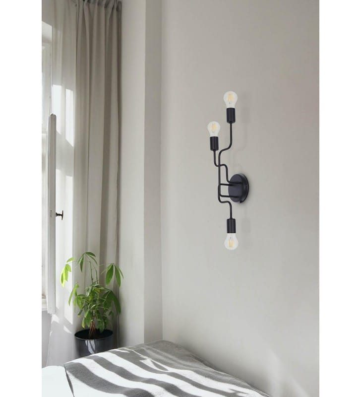 Czarna 3 pkt lampa ścienna Skadi z metalu styl loftowy industrialny