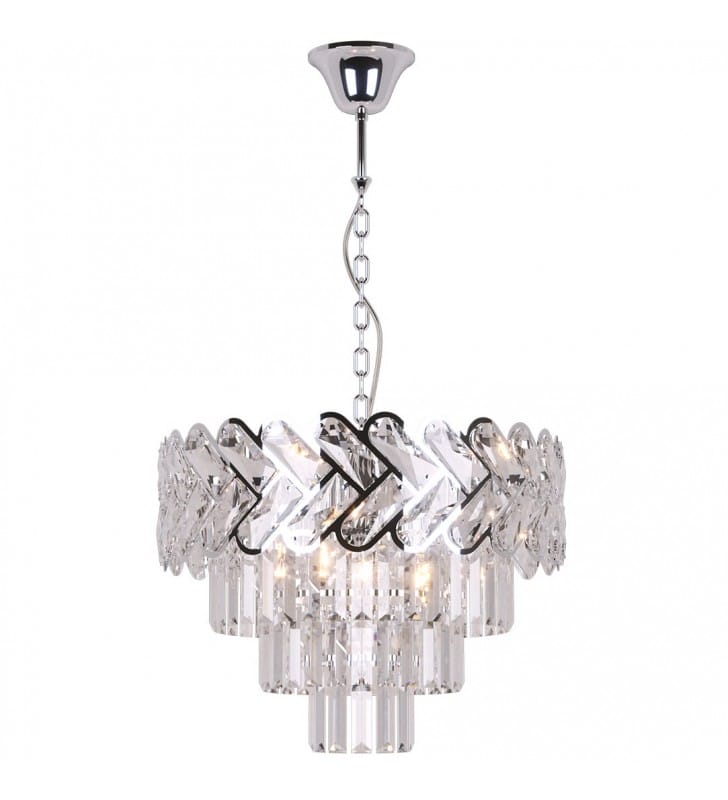 Kryształowa lampa wisząca do sypialni Toscana kryształy podłużne klosz kaskada chrom styl glamour 6xE14 łańcuch
