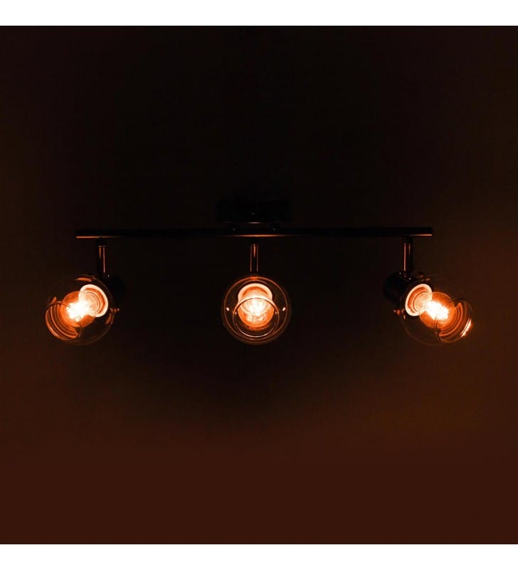 Lampa sufitowa Defis 3 szklane klosze czarna listwa ze złotymi detalami do salonu sypialni na korytarz