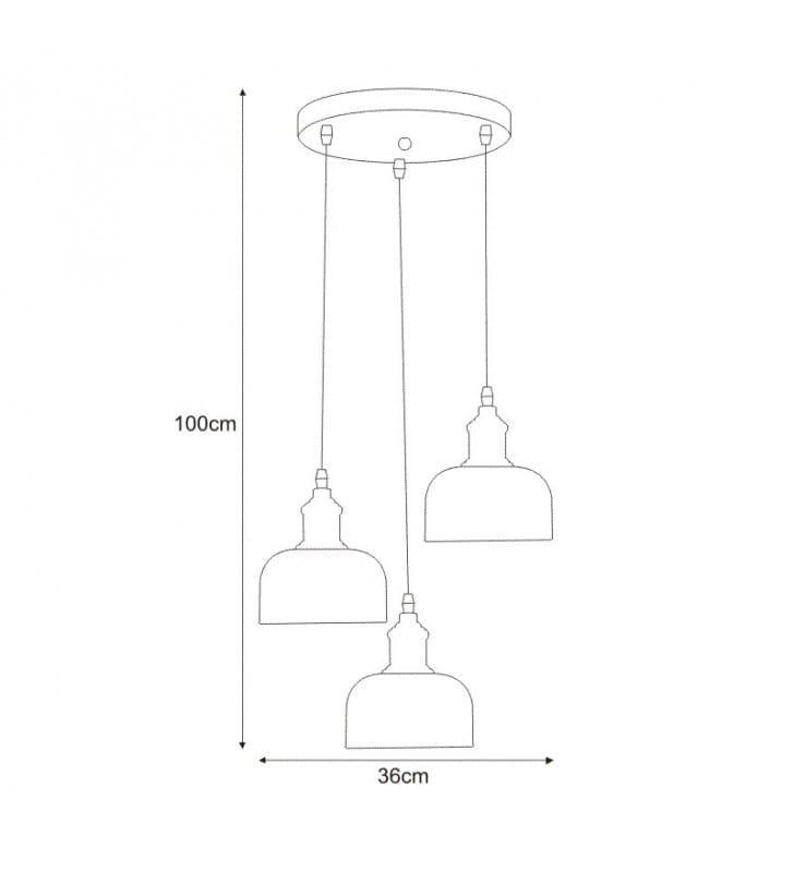 Lampa wisząca Doro okrągła 3 zwisowa czarna z beżowymi transparentnymi szklanymi kloszami styl loft vintage industrial