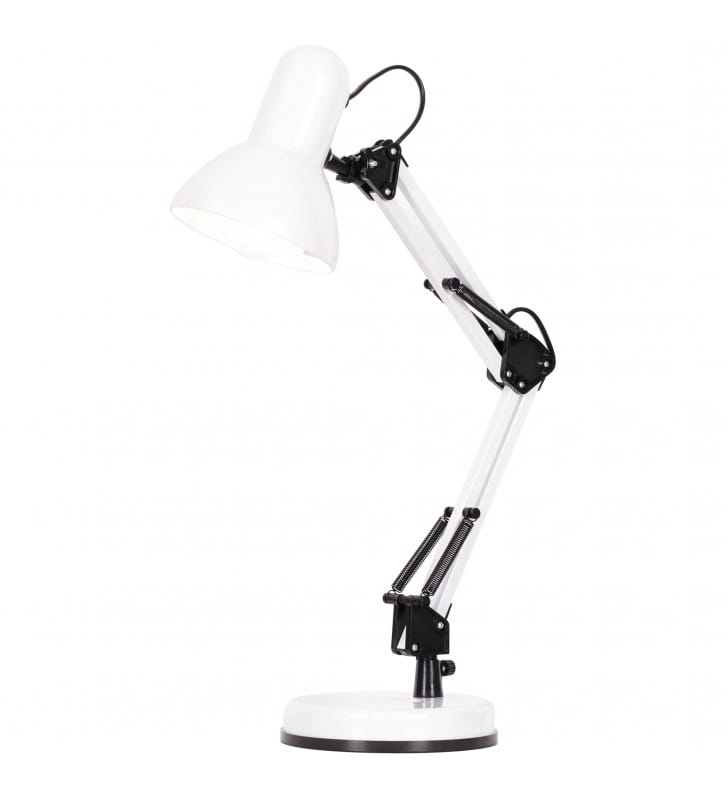 Regulowana lampa biurkowa Cosmo biała łamana z czarnymi detalami żarówka 1xE27