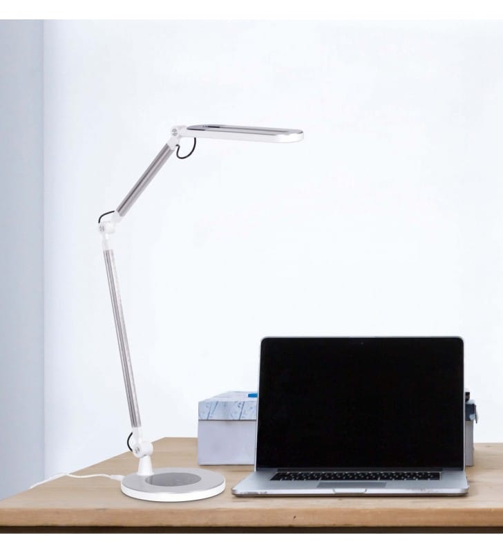 Lampka biurkowa Alette biało srebrna łamana bezstopniowy ściemniacz włącznik dotykowy - OD RĘKI