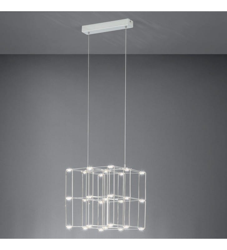 Lampa wisząca Frontera LED chrom geometryczna sześcian metalowa konstrukcja designerska