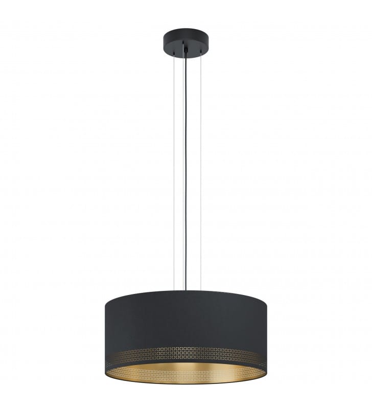 Lampa wisząca Esteperra nad stół czarna ze złotym wnętrzem dekor wokół abażura 53cm 3xE27