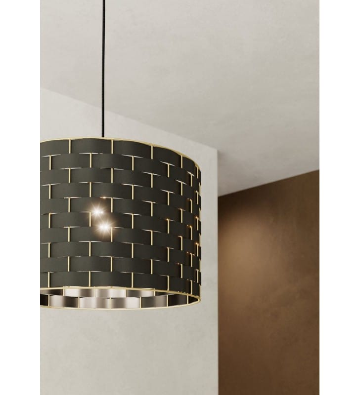 Lampa wisząca do sypialni Marasales czarna abażur przeplatanka z mosiężnym wykończenie 38cm 1xE27 Eglo