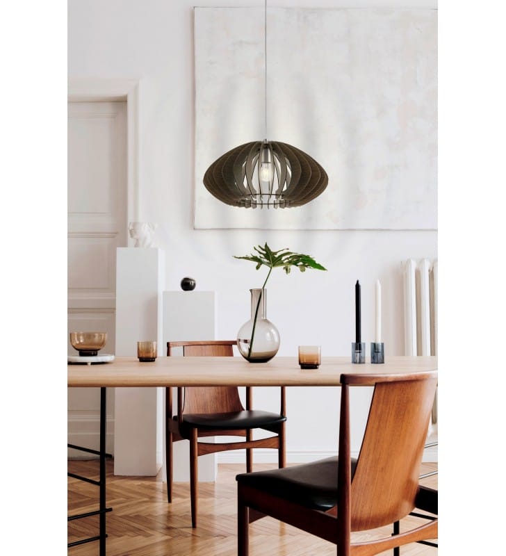 Cossano2 drewniana lampa wisząca oświetlająca stół w kolorze ciemnego brązu