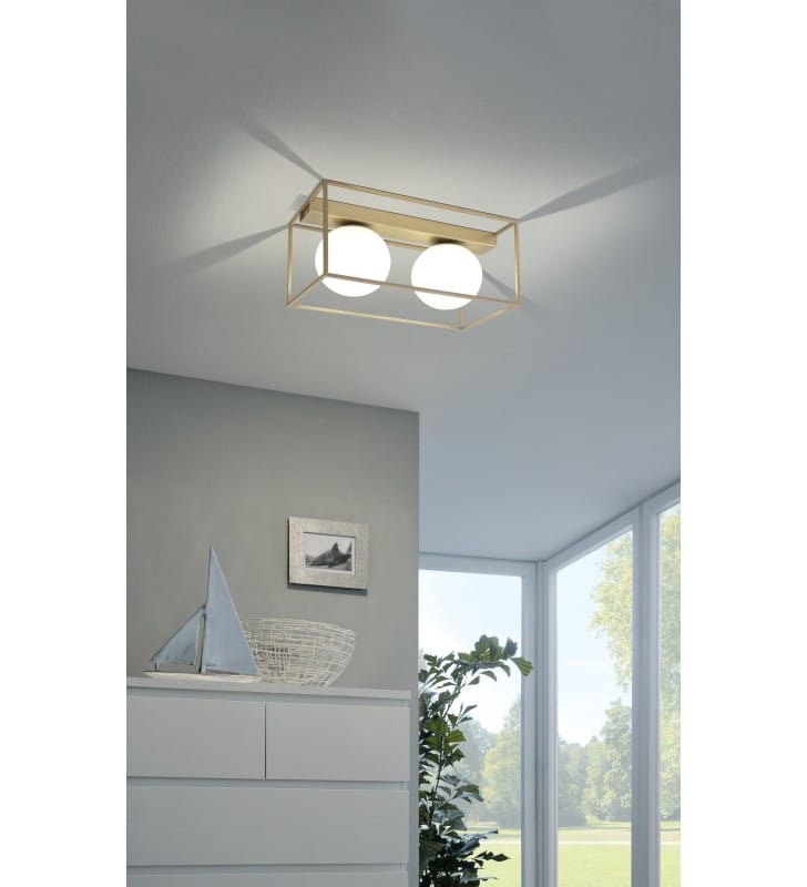Lampa sufitowa Vallaspra 2 punktowa metal w kolorze szampana szklane okrągłe klosze - OD RĘKI