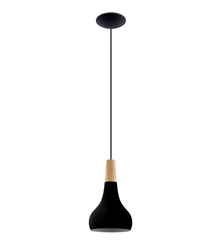 Lampa wisząca Sabinar czarna metalowa z drewnianą dekoracją klosza