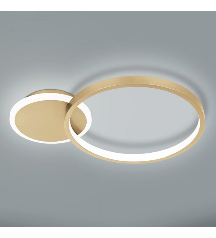 Złota lampa sufitowa plafon Gafares LED z pilotem 2 okrągłe klosze 3000-6500K