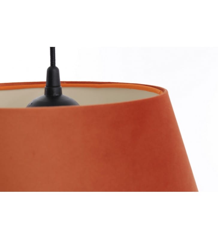 Pomarańczowa lampa wisząca Jamal materiał aksamitny z rattanem nad stół