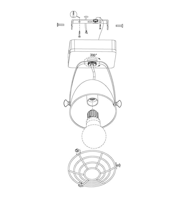 Lampa ścienno sufitowa Gatebeck drewno metalowy klosz styl industrialny loftowy