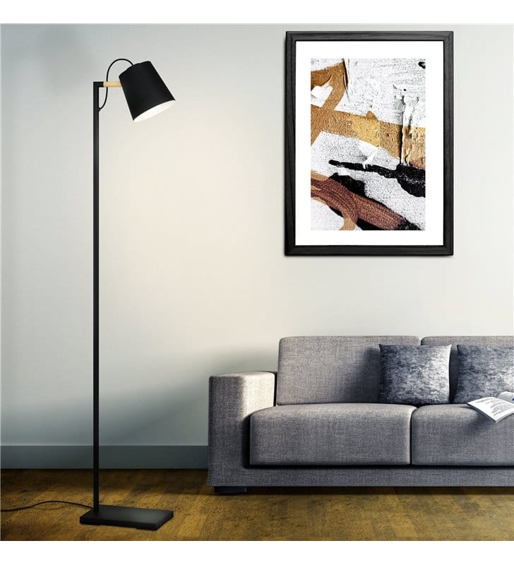 Lacey loftowa czarna lampa stojąca do biura salonu sypialni metal drewno
