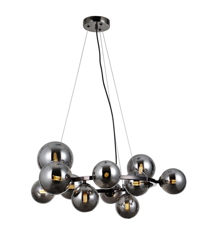 Canello nowoczesna lampa wisząca do salonu czarny chrom szklane kule