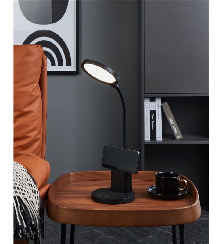 Nowoczesna czarna lampa biurkowa Brolini LED z akumulatorem ściemniacz zmiana barwy światła