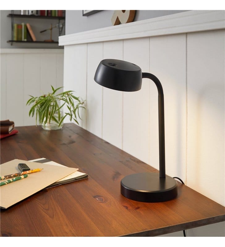 Czarna lampa na biurko z włącznikiem na kloszu Cabales LED giętkie ramię flexo
