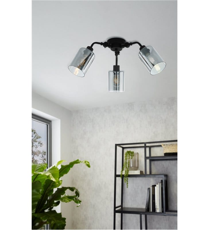 Industrialna lampa sufitowa Forestburg czarna 3 szklane klosze do salonu sypialni kuchni