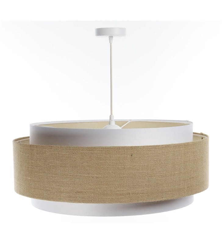 Lampa wisząca nowoczesna Joan materiałowa w stylu boho 60cm biała z beżowym pierścieniem