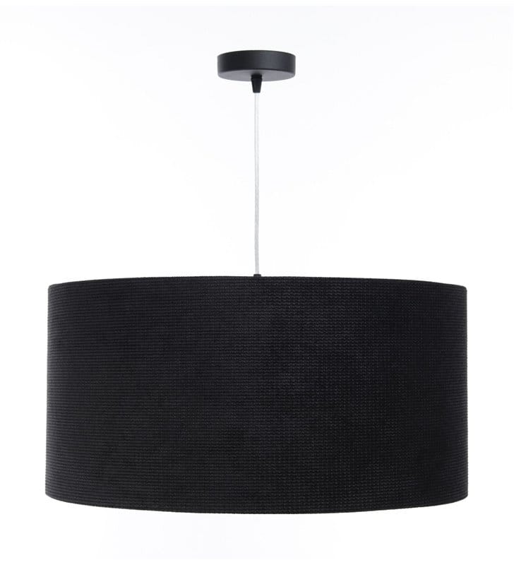 Jacqueline materiałowa nowoczesna czarna lampa wisząca z abażurem tkanina strukturalna srebrne wnętrze 1xE27