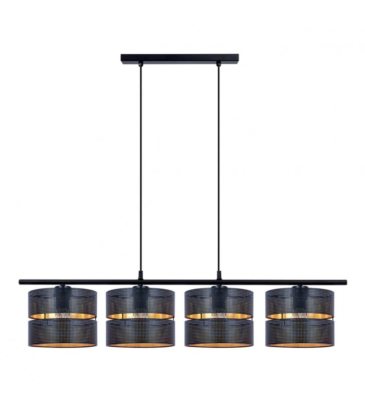 Nowoczesna lampa wisząca nad stół wyspę kuchenną Zimbo czarna ze złotym środkiem 4 abażury