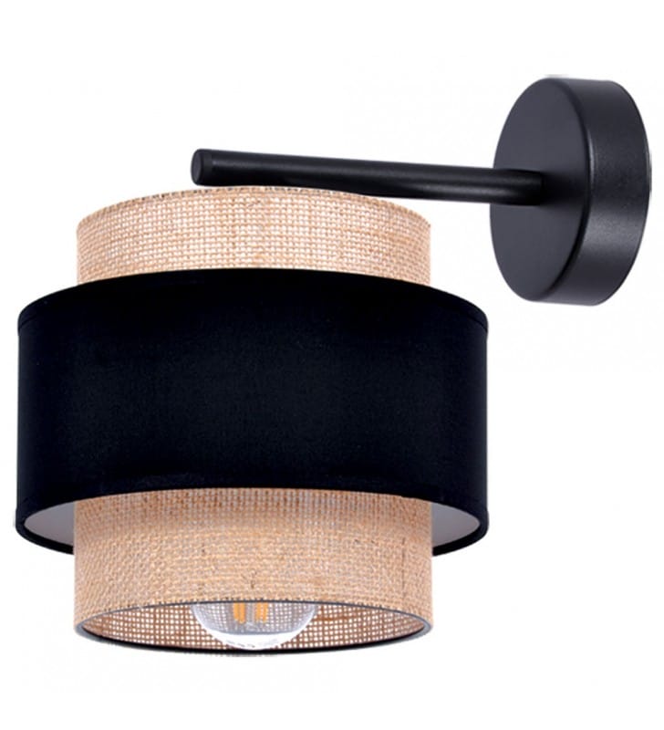 Lampa ścienna Gato czarny metal abażur czarno beżowy