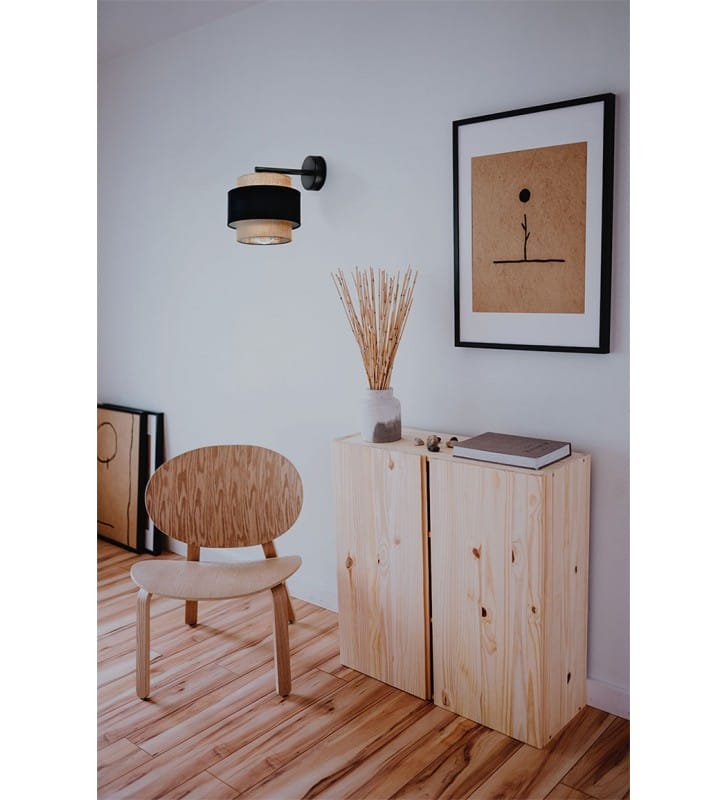 Lampa ścienna Gato czarny metal abażur czarno beżowy