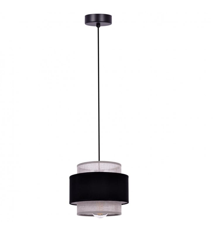 Lampa wisząca z abażurem Etela czarno szara nowoczesna nad stolik kawowy