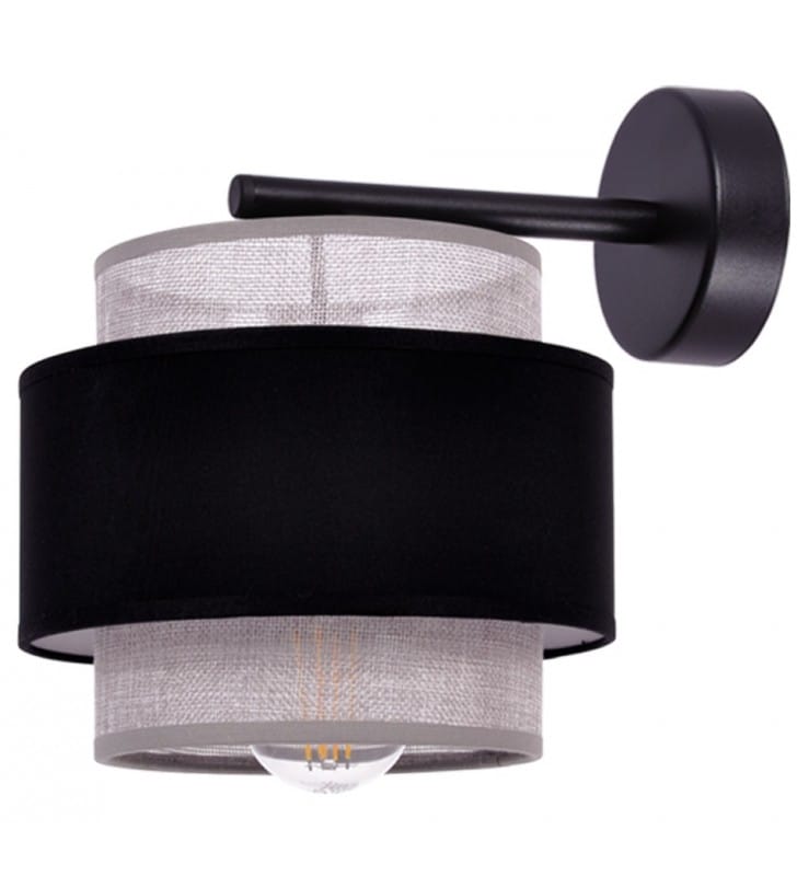 Lampa ścienna Etela czarny metal abażur czarno szary do sypialni salonu
